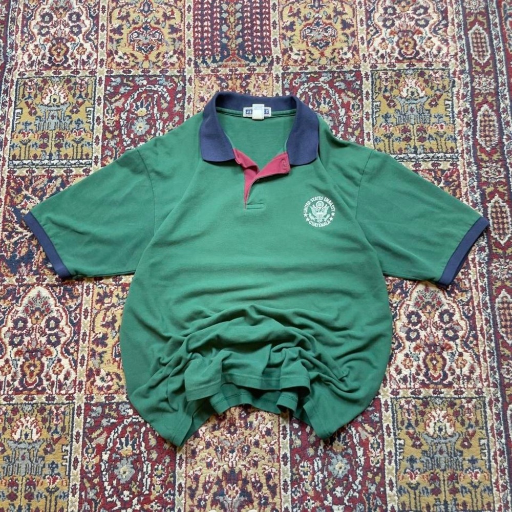 VTG 90s United States Embassy Guatemala crest embroidered polo tee shirt L green